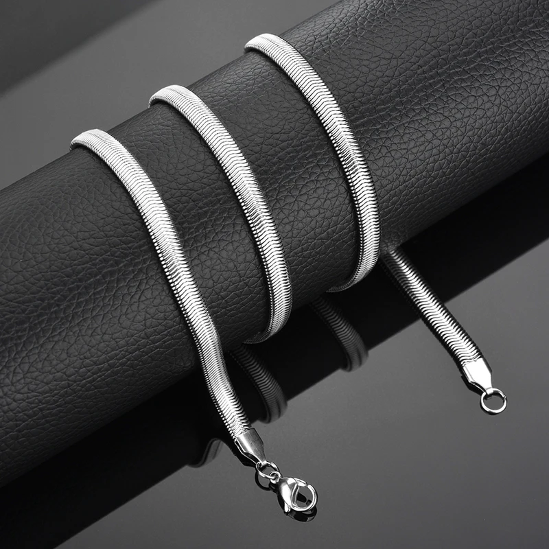 Uzone Minimalistic Stainless Steel Snake Blade Chain Necklace Waterproof Filmy Flat Chains For Women Men Gift Various Length