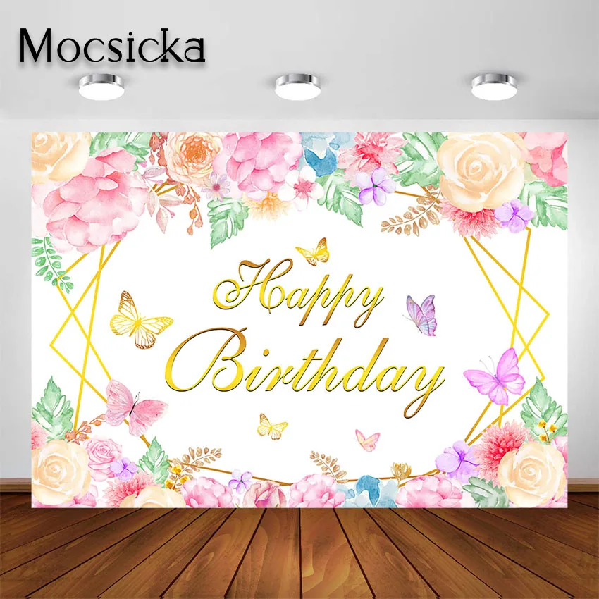 Mocsicka Butterfly Party Backdrop Happy Birthday Party Decorations Background Girl's Garden Birthday Party Photoshoot