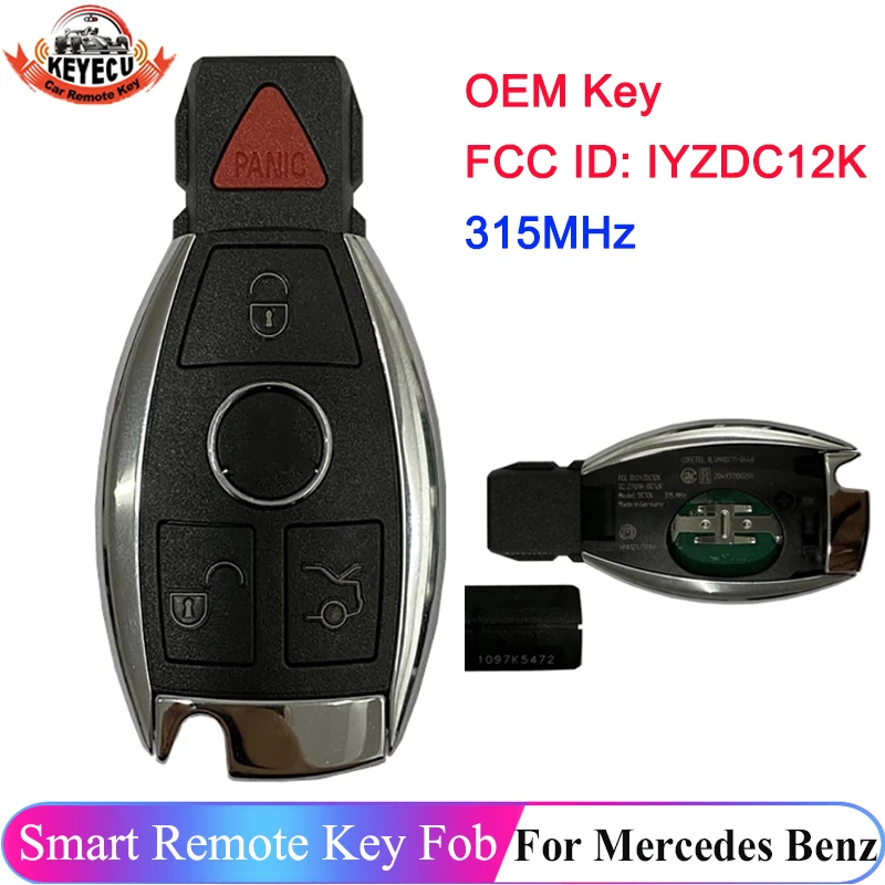 KEYECU OEM bezkluczykowy pilot 3 + 1 / 4 przycisk 315MHz dla Mercedes Benz FBS4 Fob FCC ID: IYZDC12K inteligentny kluczyk samochodowy