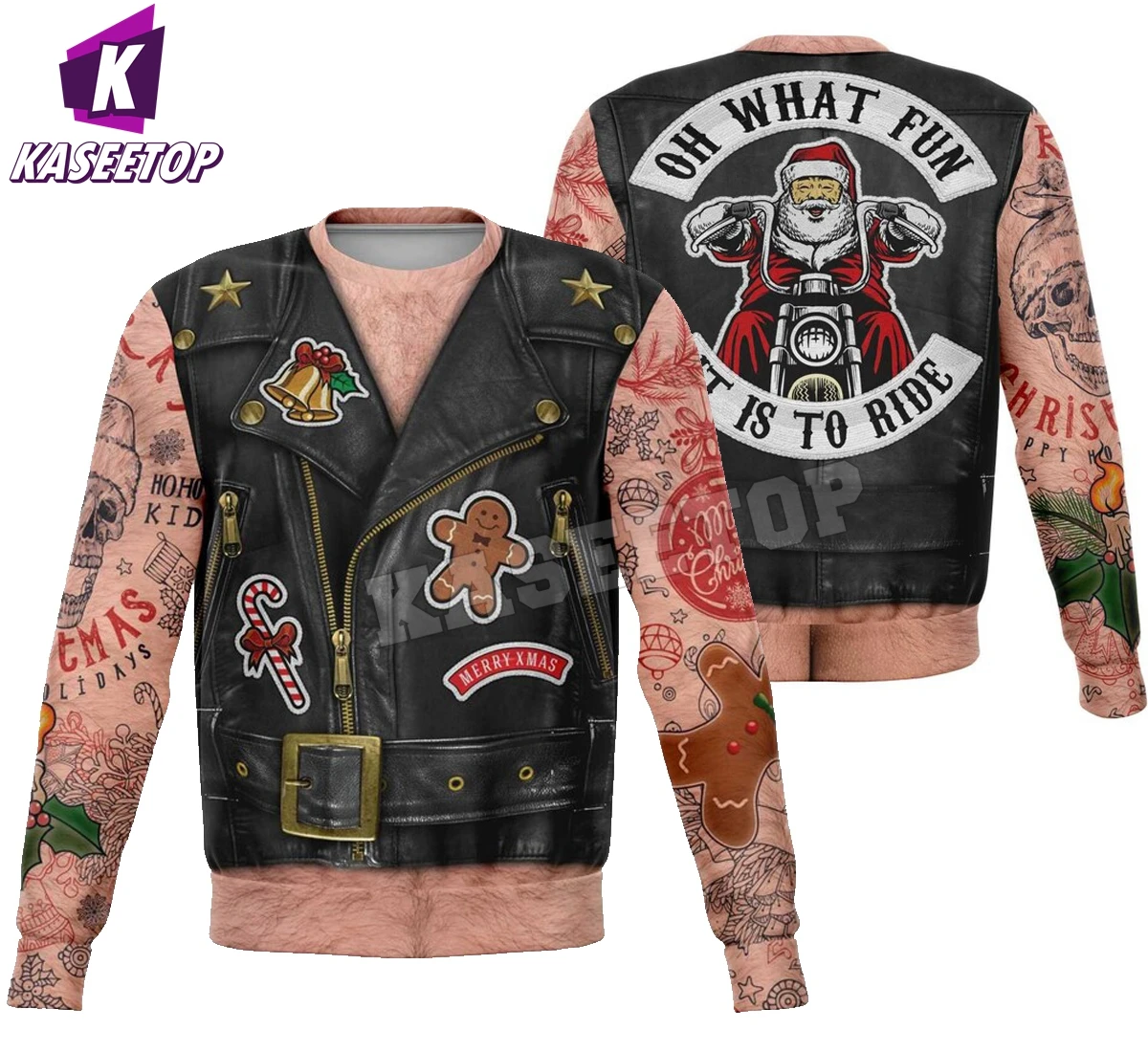 

Funny Xmas Fake Biker Jacket Jumper Merry Christmas Pullover Sweatshirt 3D Print Men Women Casual Long Sleeve Outerwear Holiday