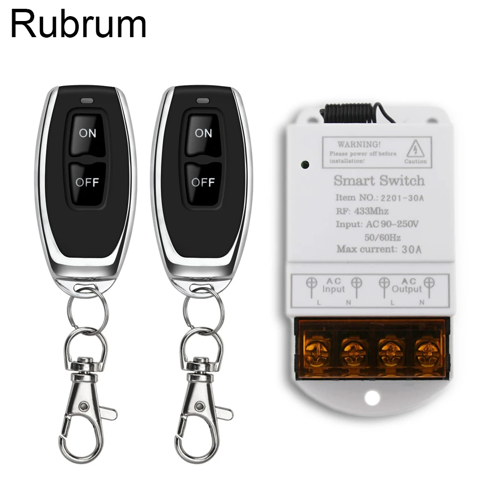 

Rubrum 433MHz Wireless Remote Switch AC 110V 220V 30A 1CH RF Relay Receiver On/Off Button Remote Control Switches For Pump Light