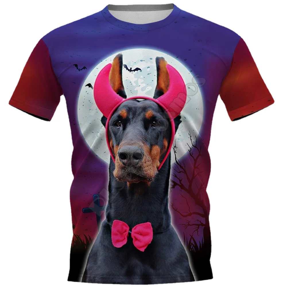 Halloween Dobermann 3D Gedruckt Frauen Für männer t shirt Harajuku Mode kurzarm T-shirt sommer straße Unisex t-shirt