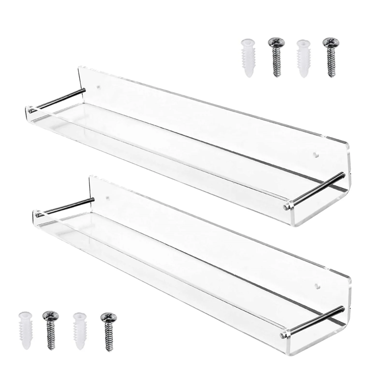 2Pcs Acrylic Floating Shelves Transparent Bathroom Wall Shelf Office Bookshelf For Bathroom Kitchen Bedroom