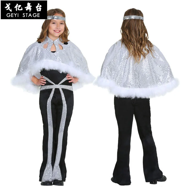 

Costume party costume COSPLAY European and American retro nightclub bar Costume silver disco showgirl