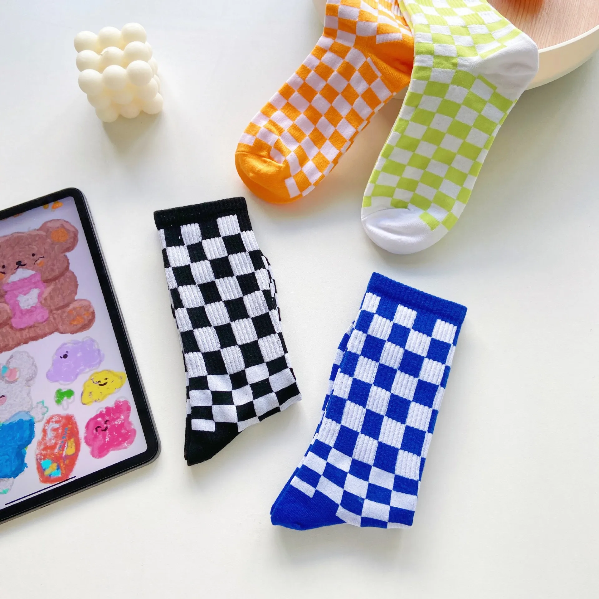 Unisex Men Women Harajuku Trend Checkerboard Socks Korea Geometric Checkered Socks Men Hip Hop Cotton Streetwear Novelty Socks