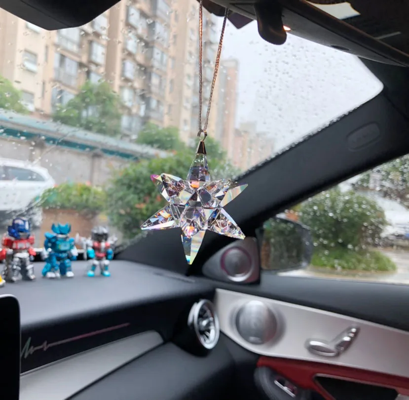 Small Pendant Austrian Crystal Star car Decoration Ornaments Sun Catcher Hanging Trim Christmas Tree Gifts craft two size