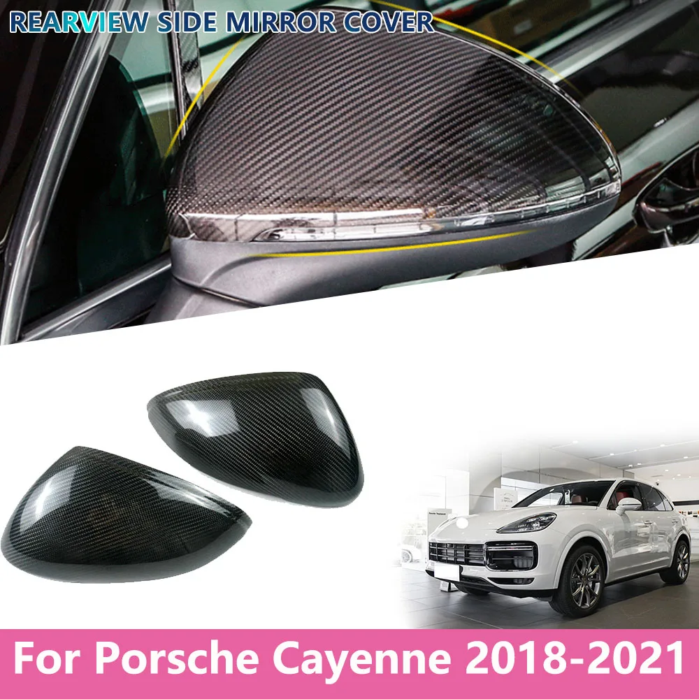 

For Porsche Cayenne 2018 ~ 2021 Car Accessories Wing Rearview Mirror Covers Side Rear View Mirror Caps Carbon Fiber Stickers