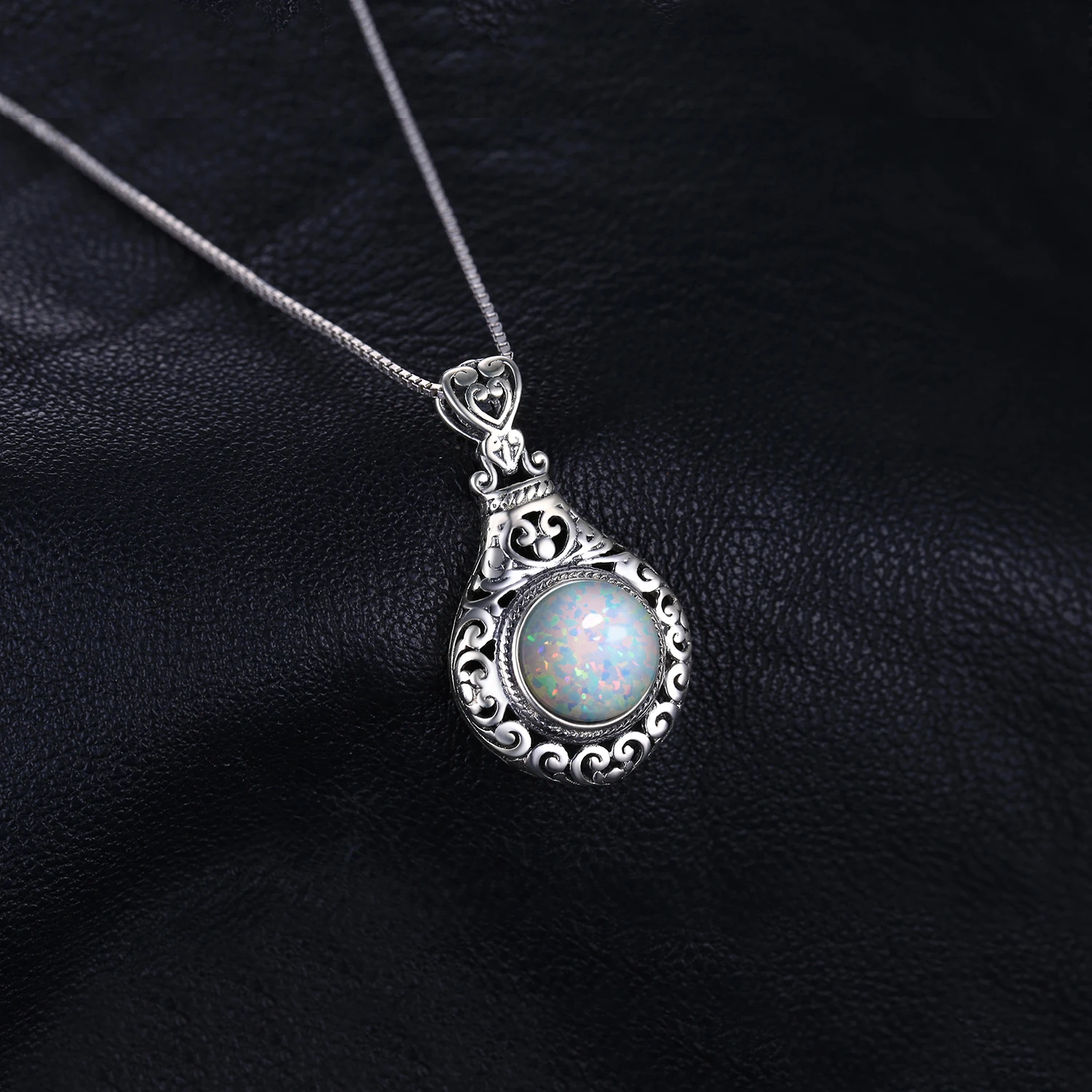 JewelryPalace Vintage 2.5ct Cabochon Created Opal 925 Sterling Silver Heart Love Statement Pendant Necklace Choker No Chain