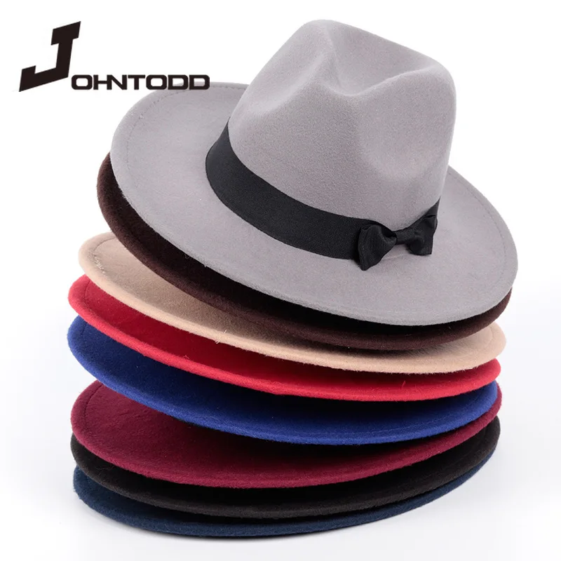 Wide brim gentleman elegant ladies winter autumn jazz hat simple woman man wool vintage gangster Trilby felt hat fedora hat