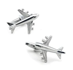 New Arrival Aircraft Cuff Links Silver Color Plane Design Quality Brass Material Men's Cufflinks