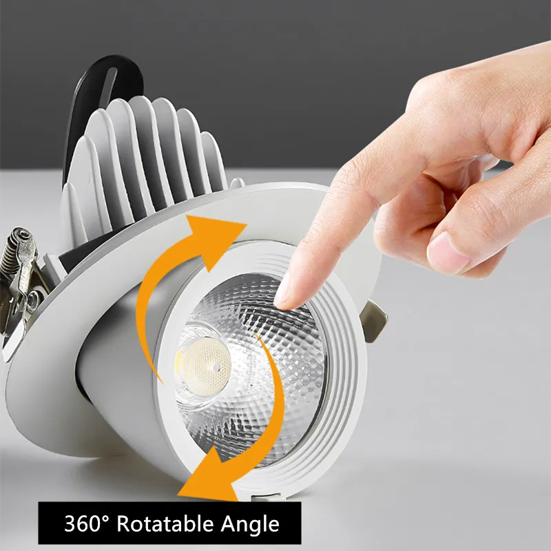 Recessed Stretchable 30W 40W LED COB Downlight Rotatable LED Trunk Light Gimbal Gimble Direction Adjustable Spotlight White Body