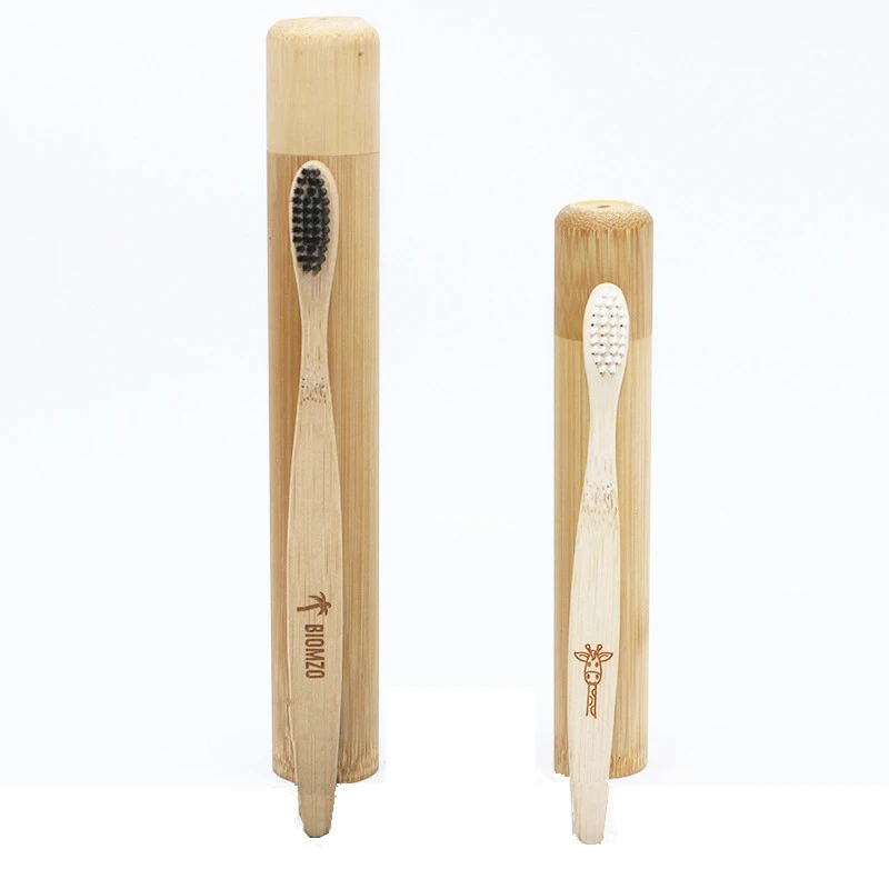 Ensemble de brosses à dents en bambou naturel pour adultes et enfants, support de voyage portable en option, étui en bambou lavable sans BPA, 1 jeu