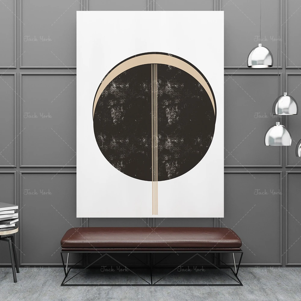 Beige and Black Abstract Wall Art Print, Minimalist Circle Printable, Bauhaus Poster Digital Download, Geometric Modern Boho Dec