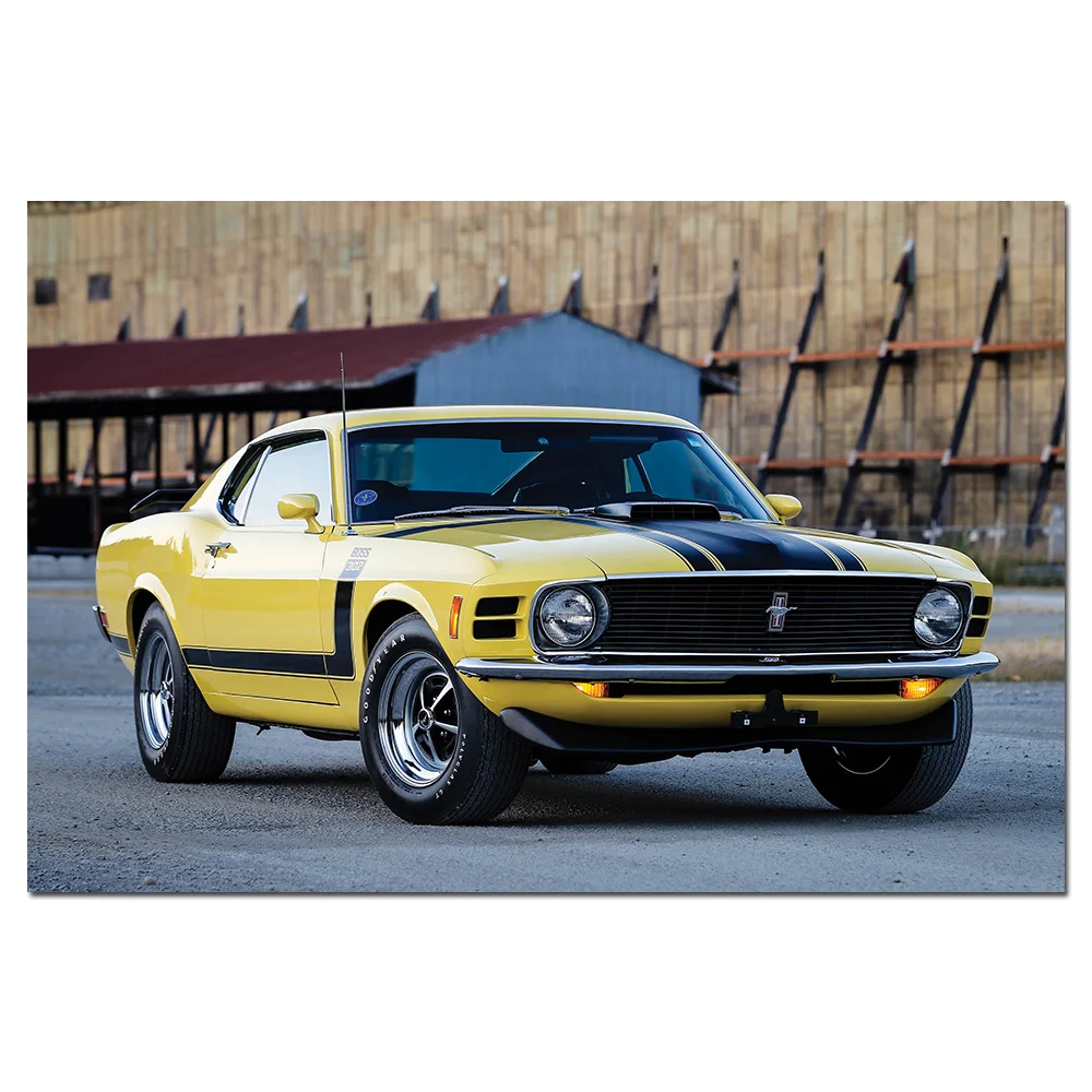 1970 Mustang Boss 302 Muscle Car Poster Canvas Paintings Wall Art Vehicle Pictures Prints for Room Home Decor DIY Frame