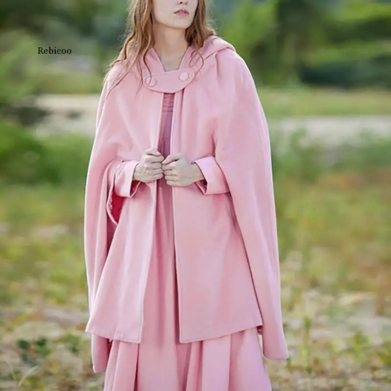 Giacca da mantello invernale lana donna cappuccio con cappuccio gotico scialle cappotto solido Poncho Cape Poncho giacca da mantello femminile