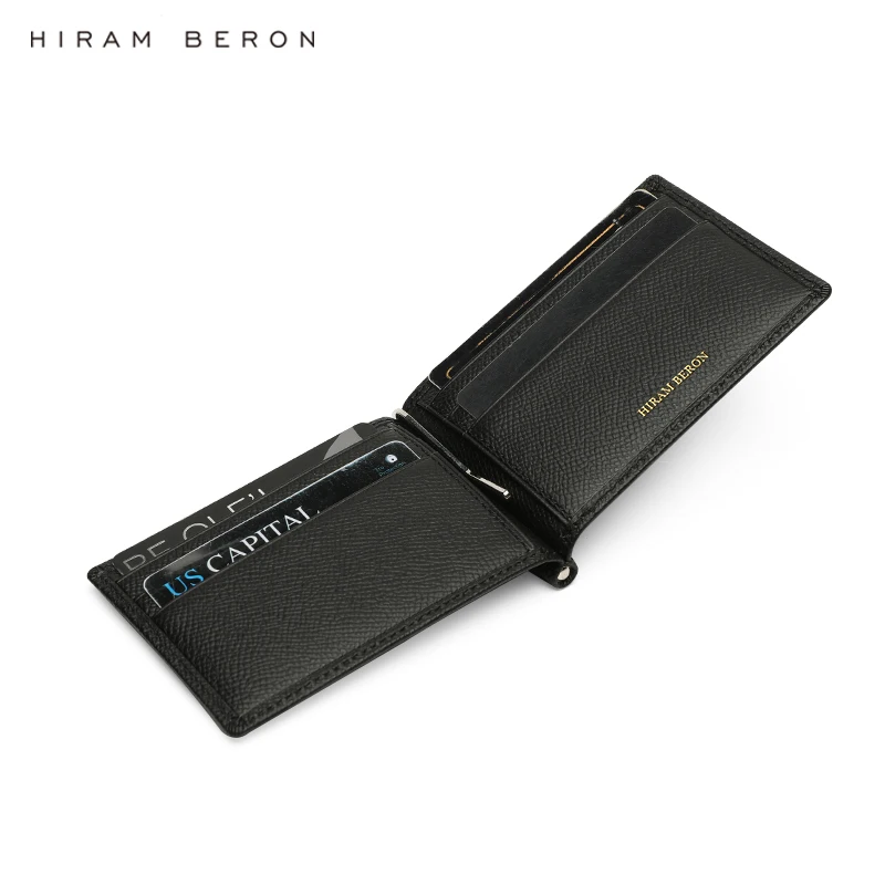 Hiram Beron Genuine Leather Men Money Clip Wallet Italian Cow Leather Custom Gift Luxury Brand Dropship