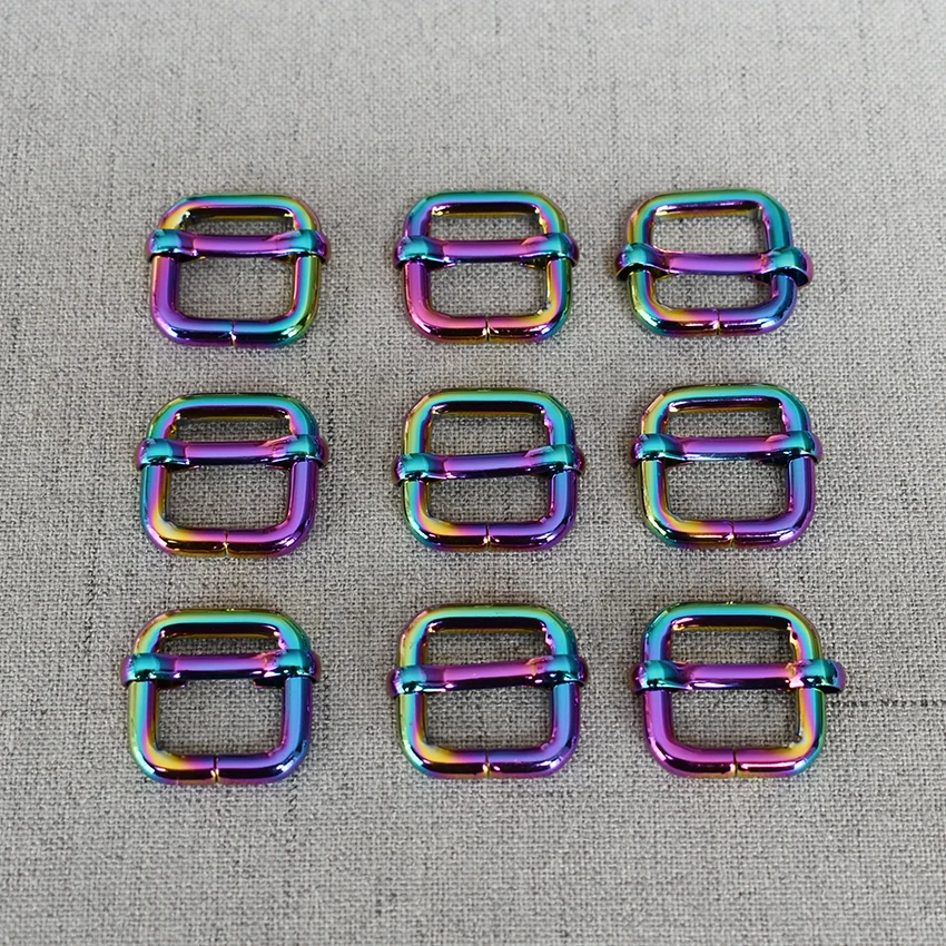 

100 Pcs/Lot 15mm Colourful Metal Sliders Adjustable Buckle Bag Dog Collar Straps Belt Loop Garment Sewing Accessories Tri-Glides