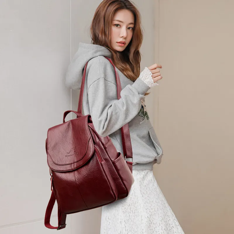 2024 New Vintage Women Backpack Large Capacity School Bags For Teenagers Girls School Backpack High Quality Leather Shoulder Bag