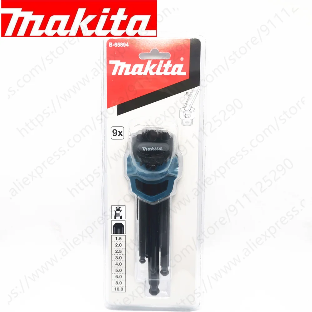 Makita B-65894 9 pces de hex chave chaves allen chaves 1.5-10mm conjunto
