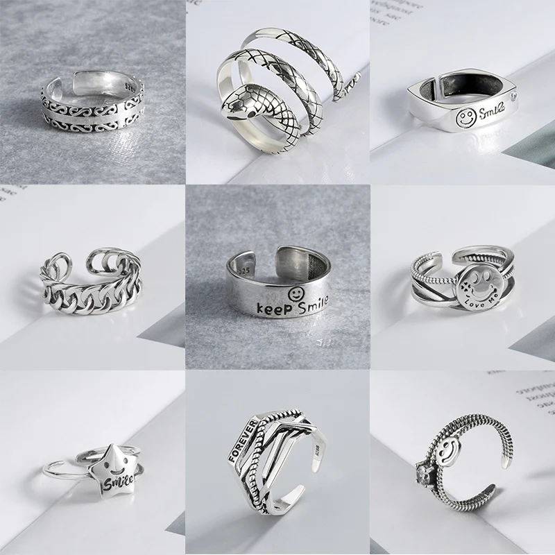 Vintage Punk Happy Smiling Face Open Rings For Women Elegant Adjustable Antique Knuckle Rings Female Wedding Jewelry Gift New