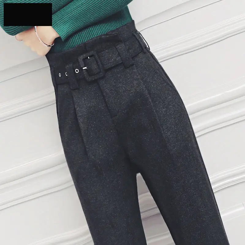 

Bud-Shaped Pants Women's High Waist Woolen Harem Pants Autumn Loose Thick Capris Trousers Office Lady Pencil Pants Korean Style