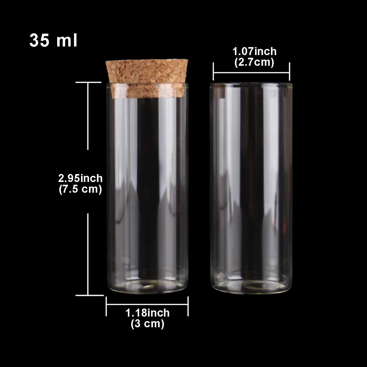 15 ml/25 ml/30 ml/35 ml/40 ml/45 ml/50 ml/55 ml/60 ml/80 ml/100 ml Kleine Glazen Reageerbuis met Kurk Dragees Potten Flessen 24 stuks