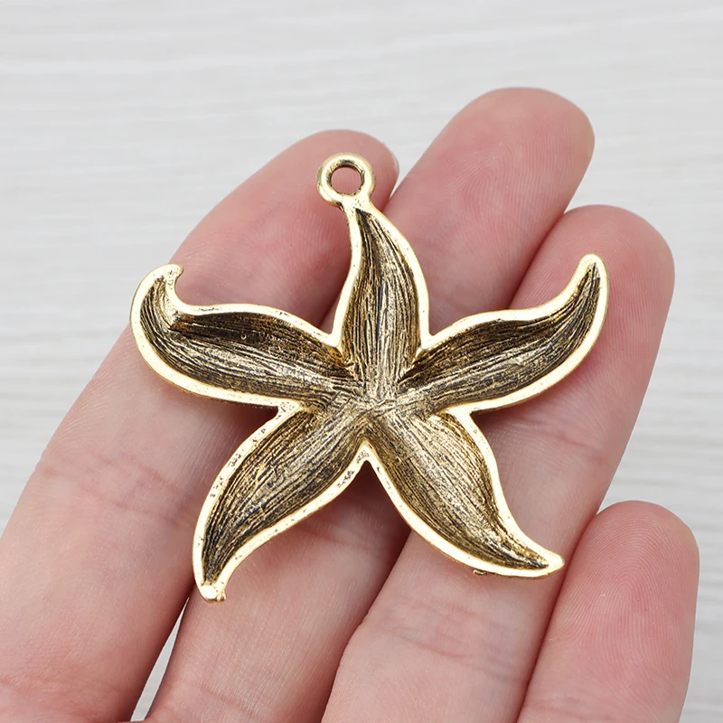 5 x Antique Gold Color Large Starfish Sea Star Charms Pendants for Necklace Jewelry Making Accessories 49x47mm