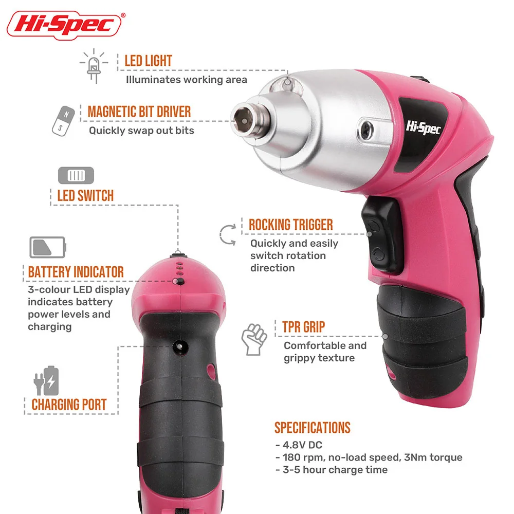 4.8V Cordless Electric Screwdriver Pink Rechargeable Drill Driver Battery Construction Tools Gun Power Tools With LED Light