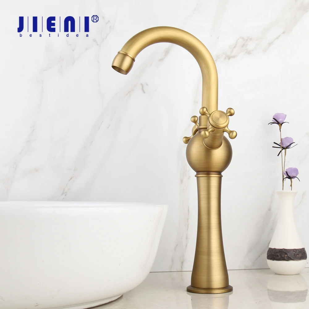 

JIENI Brass Bathroom Wash Basin Faucet Antique Brass 2 Handles Bathroom Deck Mounted Tap Sink Mixer Faucet Water Mixer Taps