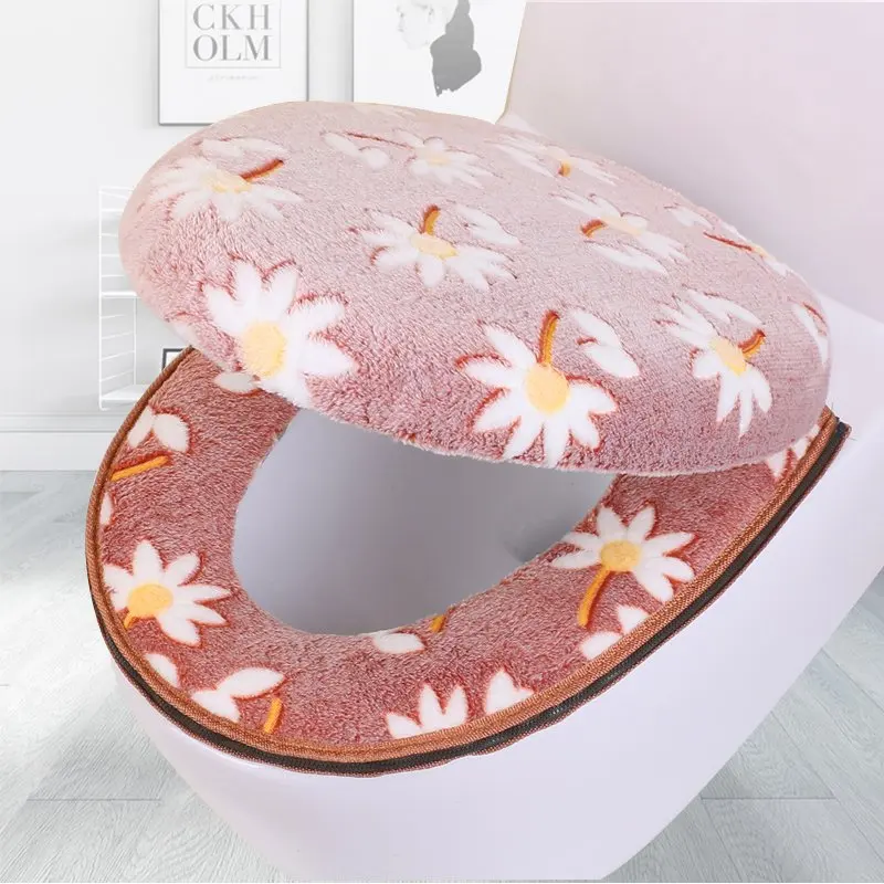 Zipper Two-piece Toilet Seat Case Kawaii Pattern Toilet Sitting Cover Warm Seat Cover For Toilet Closestool Pad Bathroom Decor