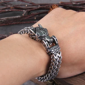 Edelstahlnetzkette für Männer, nie verblasste Felsen, Wolf Viking Armband Offene Mund, Punk -Armbänder, Bikerschmuck 8 Hauptboca -Wolfsverkäufe - №3
