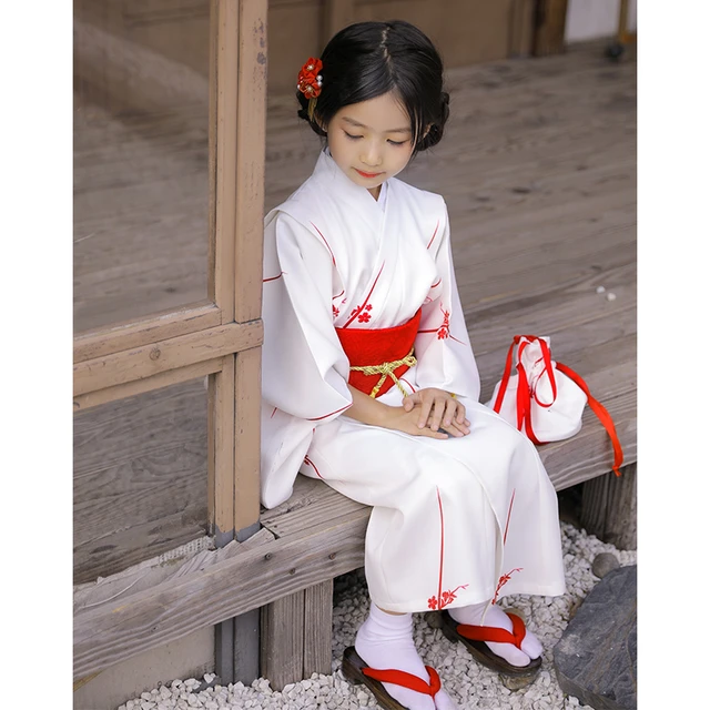 Ropa con estampado blanco para ninos Kimono japones tradicional Simple vestido de nina Yukata accesorios de disfraz de actuacion LC070 AliExpress