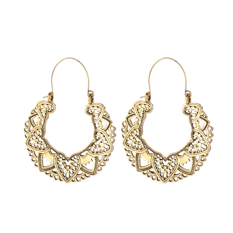 FSUNION 2026 Antique Gypsy Indian Tribal Ethnic Hoop Dangle Mandala Earrings Boho Fashion Jewelry for Women