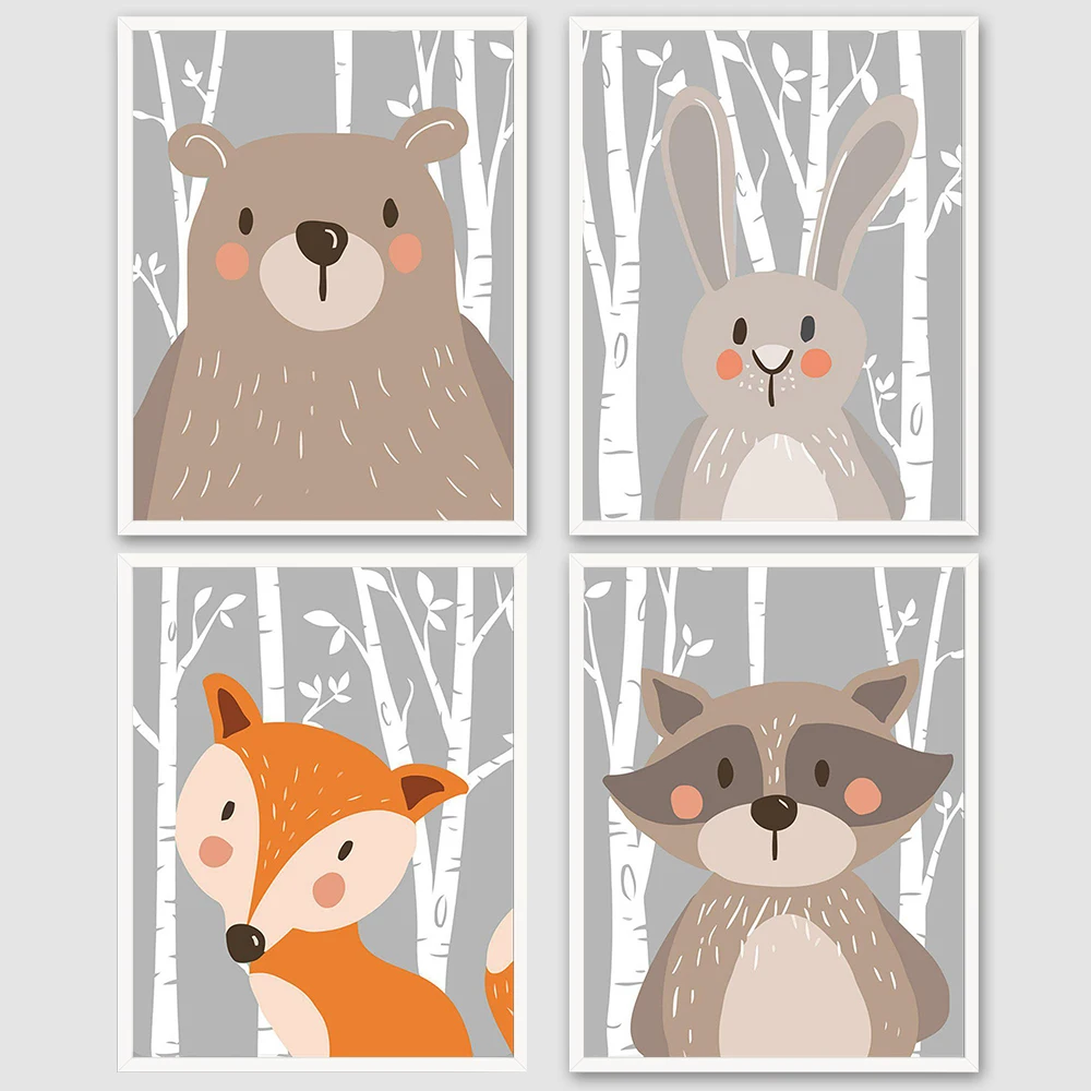 

Forest Animals Poster Prints Bear Rabbit Fox Canvas Painting On The Wall For Kids Bedroom Nursery Art Picture Baby Room Decor