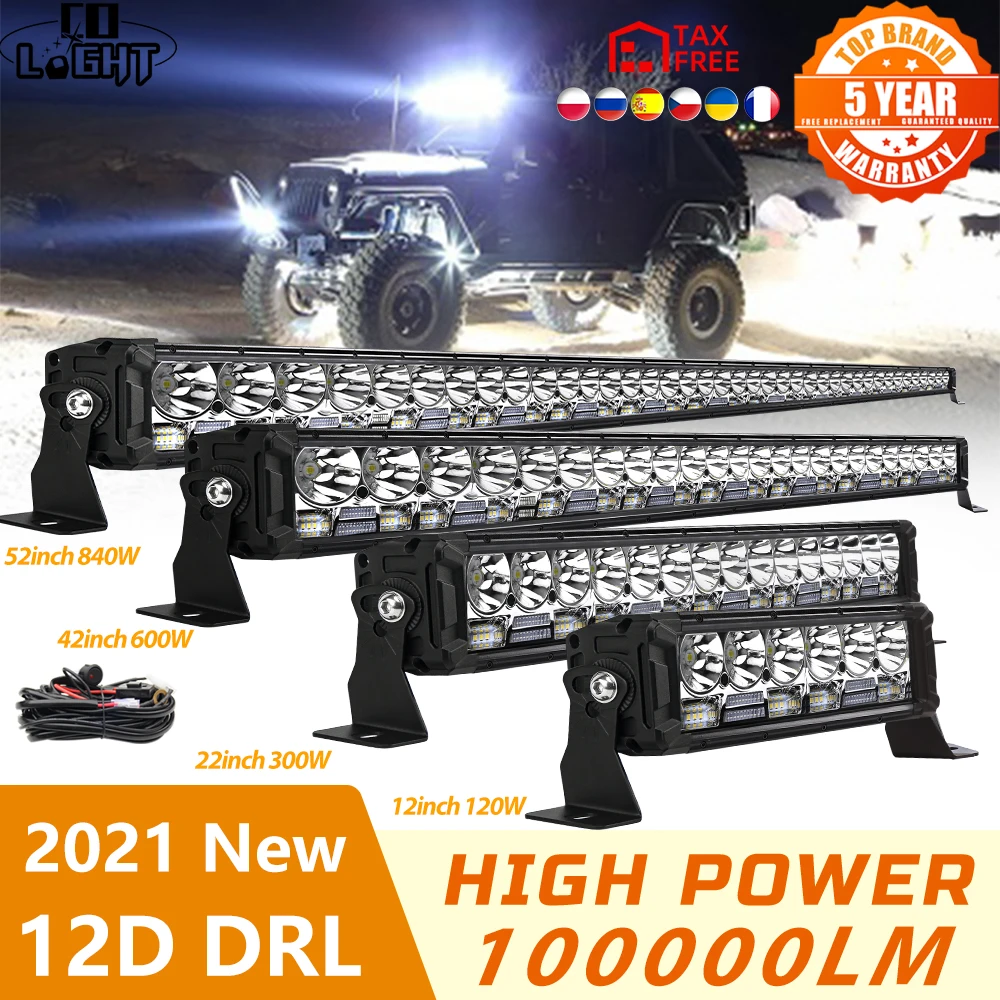 CO LIGHT 12D 12-52inch Offroad LED Bar Spot Flood Beam DRL LED Light Bar for Car Truck Boat 4X4 ATV SUV Barra LED Work Light