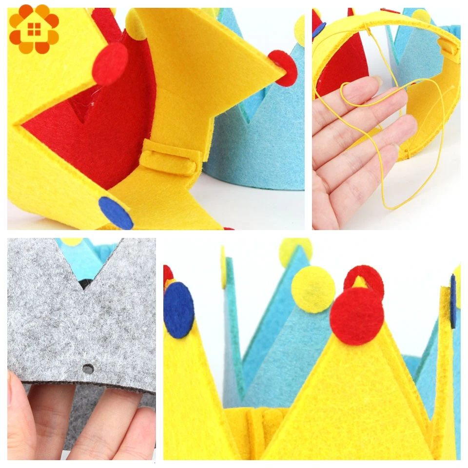 1PC DIY Baby Girl Boy Birthday Party Non-woven Hats Kids Birthday Princess Crown Cap Party Decorations Kids Favors Headband