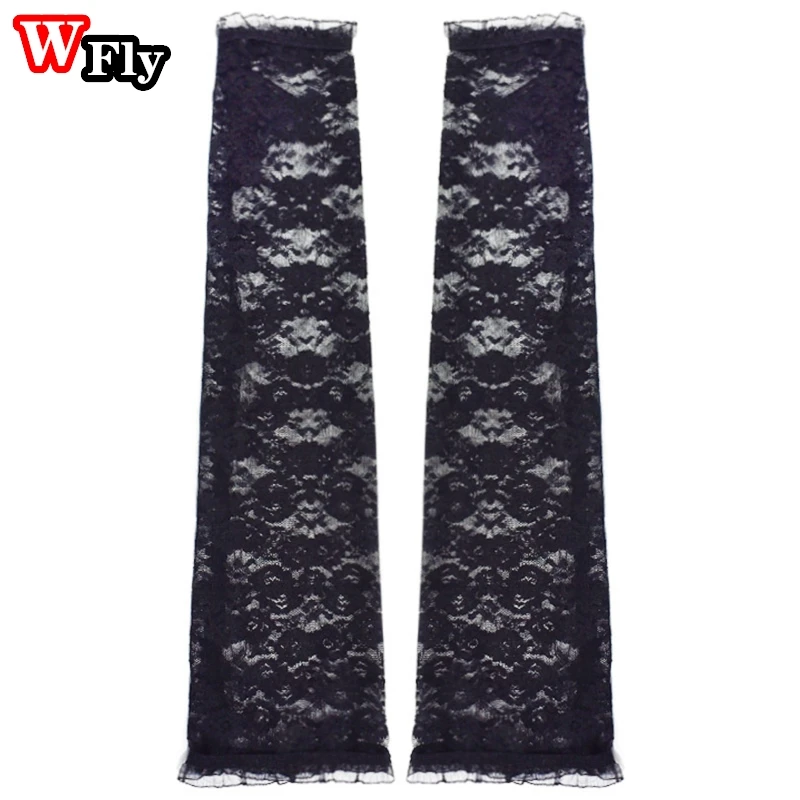 Harajuku فاسق الأسود قفازات برباط تأثيري المرأة أصابع طول كم قفازات القوطية أصابع رقيقة قفازات الشارع الشهير