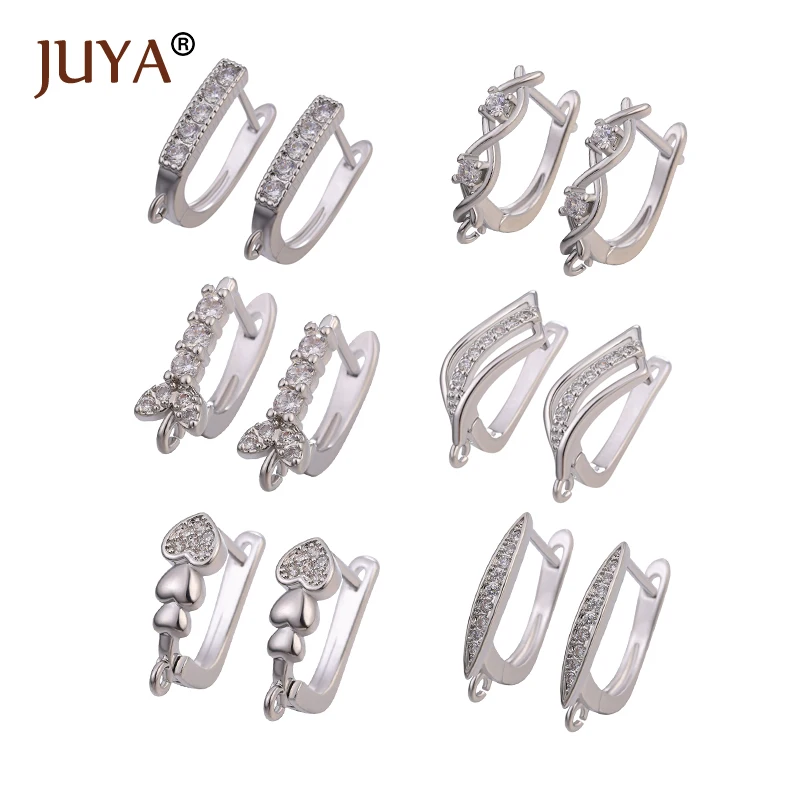 Juya 2pairs DIY Earrings Copper Zircon Hooks for Jewerly Making Findings Woman Earrings Handmade Accessories