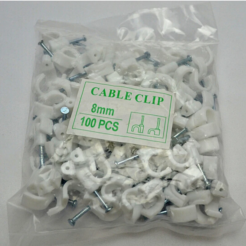 Clipes de fio redondos para cabos, 100 pçs, 6mm, 8mm, gerenciamento de cabos, rg6, cat6, rj45, suporte elétrico de fio, círculo, branco