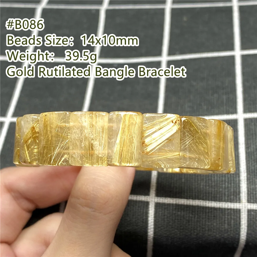 

Natural Gold Rutilated Quartz Stone Bracelet Jewelry For Women Men Wealth Crystal 14x10mm Beads Titanium Stone Stretch Bangle