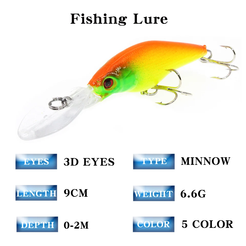 1 PCS 9cm 6.6g Minnow Fishing Lures Wobbler Hard Baits Crankbaits ABS Artificial Lure for Bass Pike Fishing Tackle