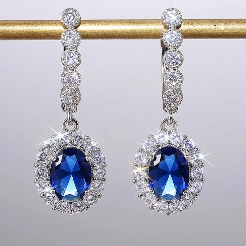 CAOSHI Delicate Drop Earrings for Women Silver Color Inlaid Blue/White Zirconia Elegant Wedding Accessories Classic Jewelry Gift