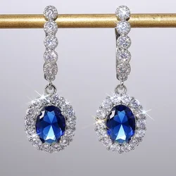 CAOSHI Delicate Drop Earrings for Women Silver Color Inlaid Blue/White Zirconia Elegant Wedding Accessories Classic Jewelry Gift