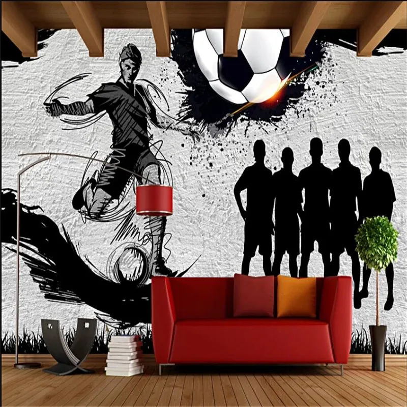 Retro Industrial Style Graffiti Football Theme Mural Wallpaper Football Club Training Center Bar Gray Background Wall Paper 3D