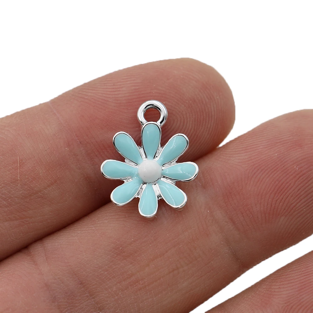 10Pcs Enamel Silver Plated Blue Flower Charm Pendant Jewelry Making Bracelet Necklace DIY Earrings Accessories - Image 6