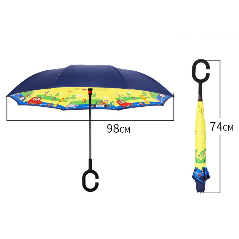 Reverse Folding Umbrella Rain Women Cute Cartoon Children Double Inverted Umbrella animation modeling kids umbrella For girls