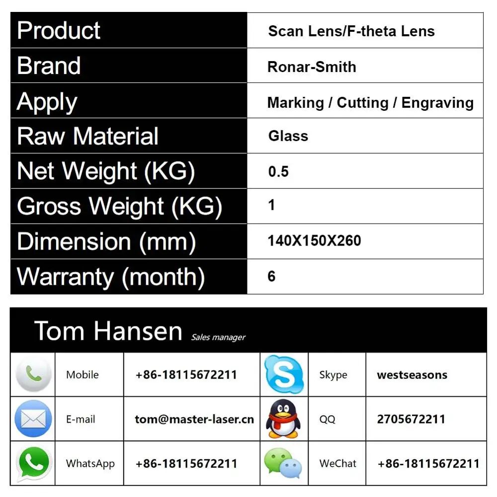 RONAR-SMITH WAVELENGTH OPEX CO2 Scan Lesn F-theta Lens 10600nm 10.6-70-100  10.6-110-150  10.6-140-200 10.6-175-250 10.6-215-300