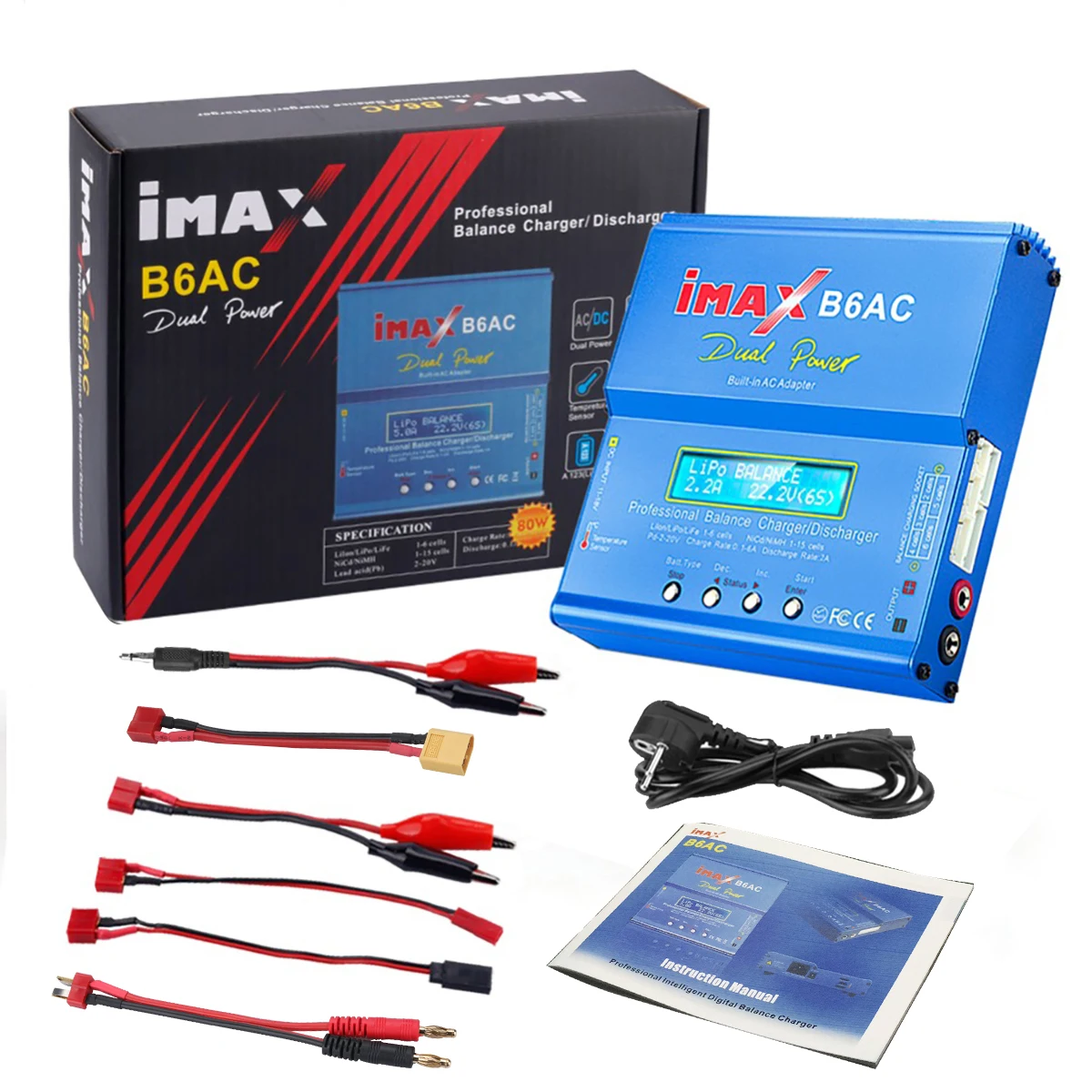 HTRC iMAX B6AC 80W 6A Lipo Charger Balancer For Nimh Nicd Lipo LiFe Li-ion Pb Battery LCD Screen Display RC Charger Discharge