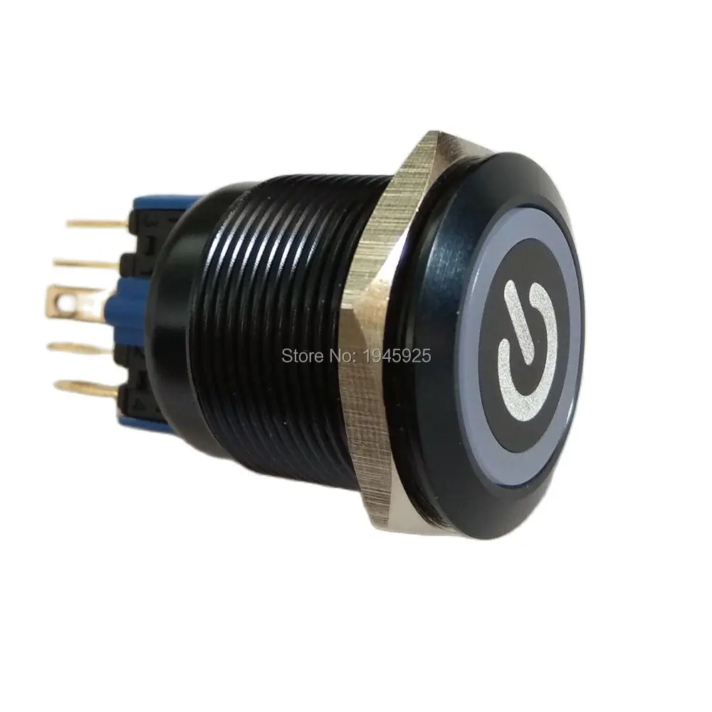 10 Pieces 22mm Switch with Black Anodized Aluminum Momentary 1NO1NC Power Symbol, DPST Metal Industrial Boat Car Switch