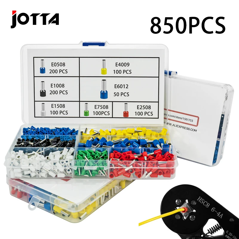 850 Pcs/Box Ferrules Kit Set Wire Copper Crimp Connector Insulated Cord Pin End Crimping Terminal